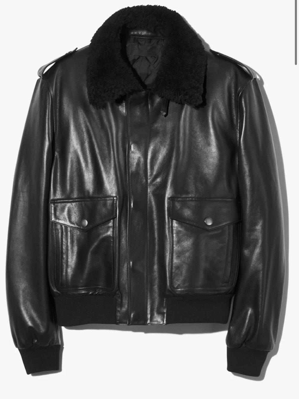 Women’s Black Leather Bomber Jacket with Shearling Collar Nili lotan  its new